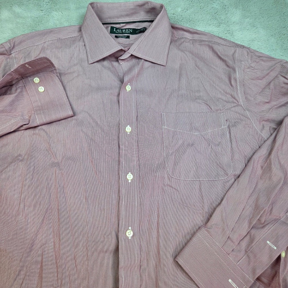Lauren Ralph Lauren Dress‎ Shirt Mens 17.5 34/35 Classic Fit Non Iron Red White